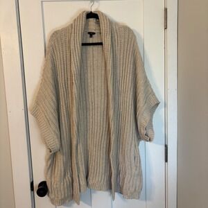 Talbots Oatmeal Beige Ribbed Knit Wool Blend Open Front Cardigan Pockets 3X cozy